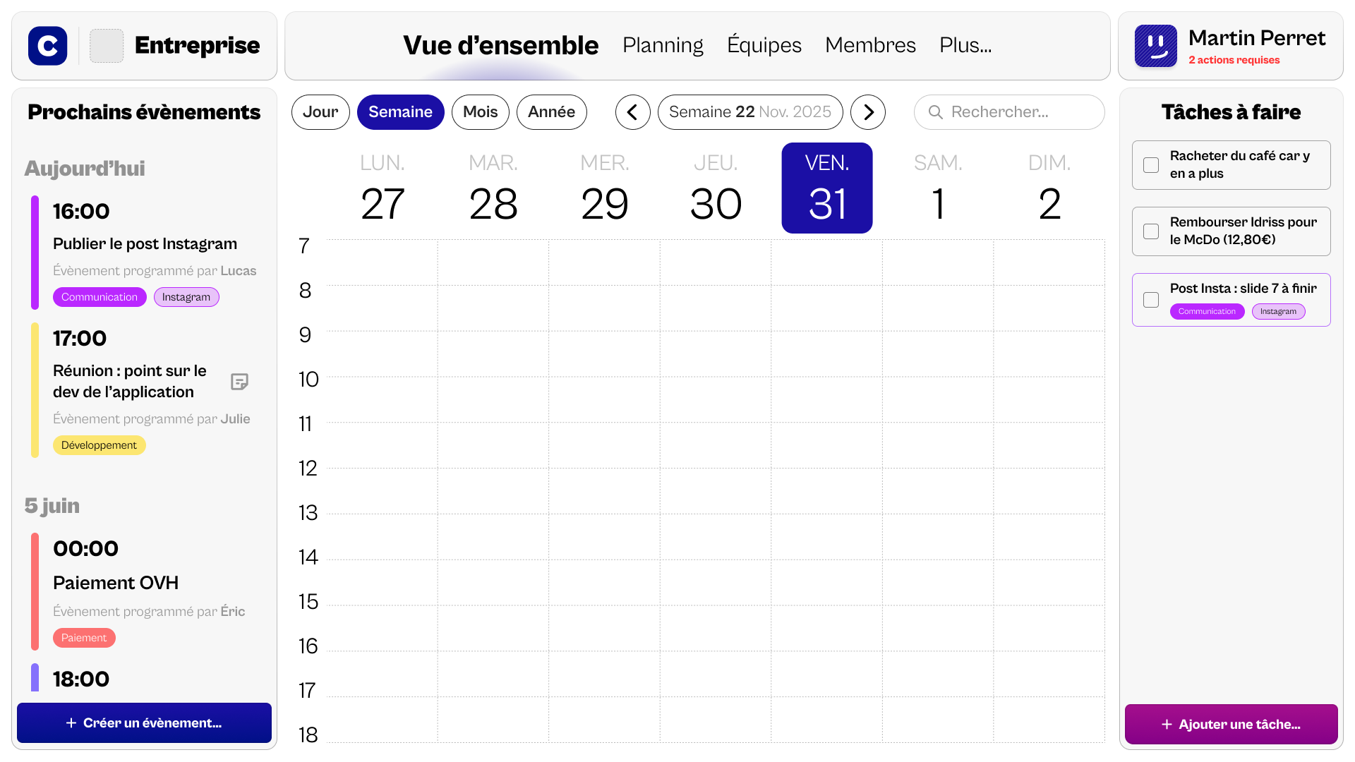Capture d'écran de la maquette de Calendra